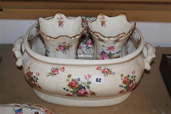 Floral foot bath & 2 vases